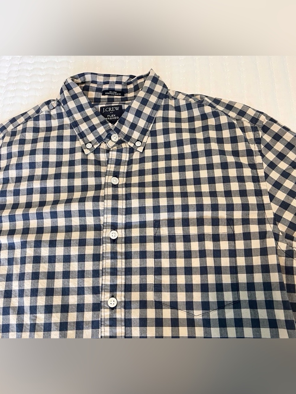 J.Crew Mens Medium Slim Untucked Flex Washed Button Up Plaid Shirt Blue White